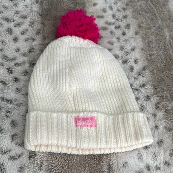 Barbie Cream Beanie with Pink Pom Pom - Picture 5 of 5